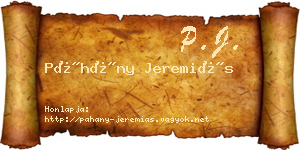 Páhány Jeremiás névjegykártya